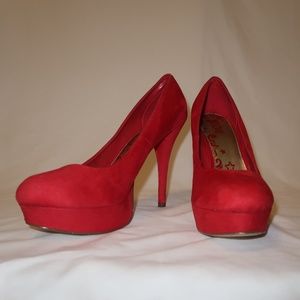 Womens Red Suede Platform Heel Sz 12